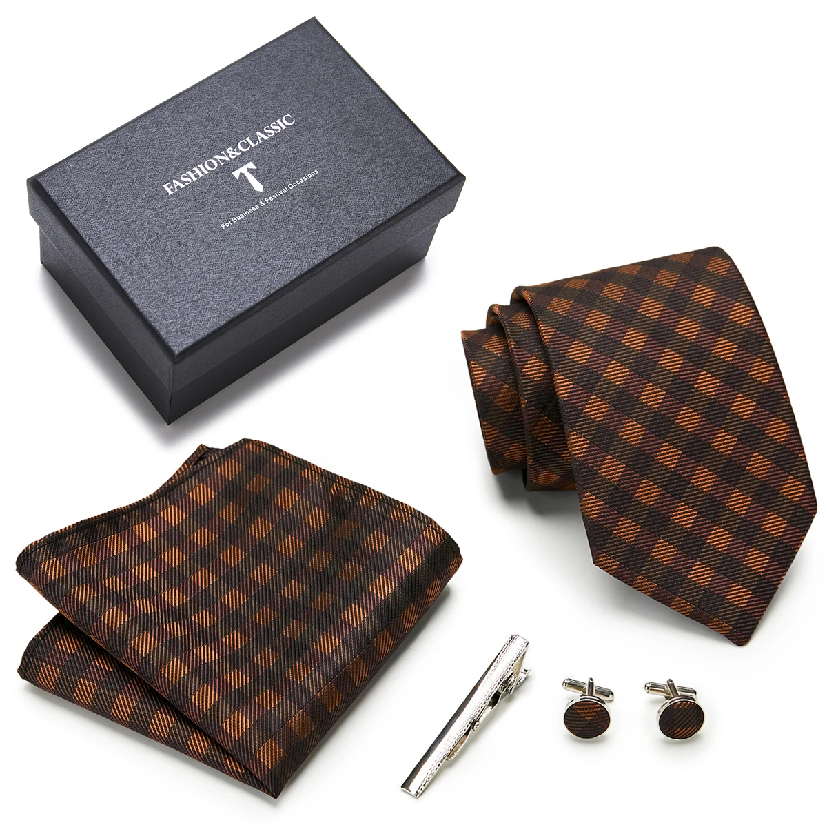 

Factory Sale Many Color 100% Silk Tie Hanky Pocket Squares Cufflink Set Tie Clip Necktie Box Paisley Male lover's day