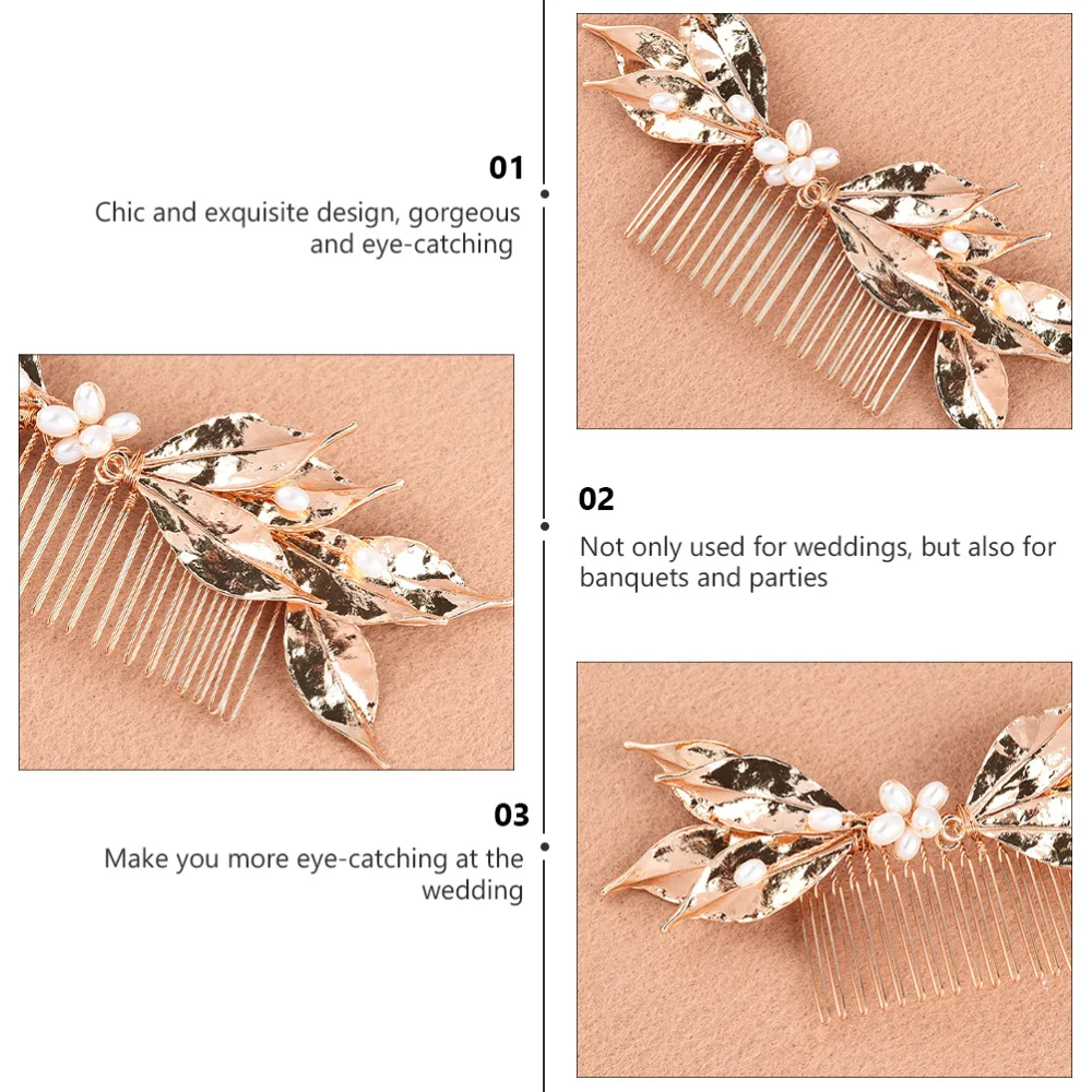 

Bridal Bride Leaf Hair Comb Wedding Pearls Hair Comb for and Girls