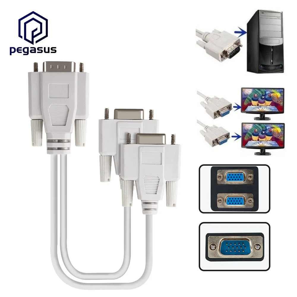 

VGA SVGA 1 PC TO 2 MONITOR Male to 2 Dual Female Y Adapter Splitter Cable 15 PIN 25cm