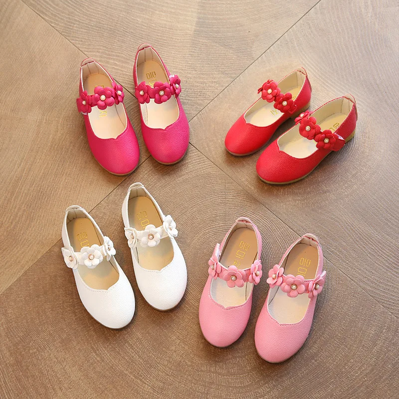 Zapatos de cuero para ni&ntilde;as, calzado plano de princesa, flor dulce para boda, a la moda, 2022-0