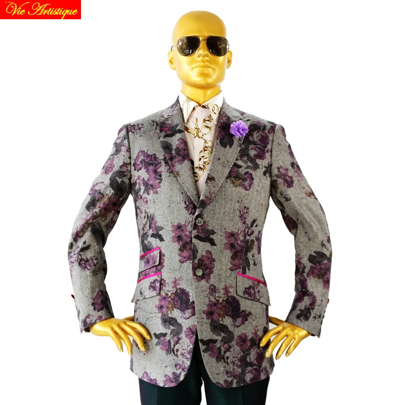 

Индивидуальный Пошив мужских костюмов на заказ деловой дизайнерский Свадебный костюм из 2 предметов (пиджак + брюки) Серый Цветочный Шерстя...