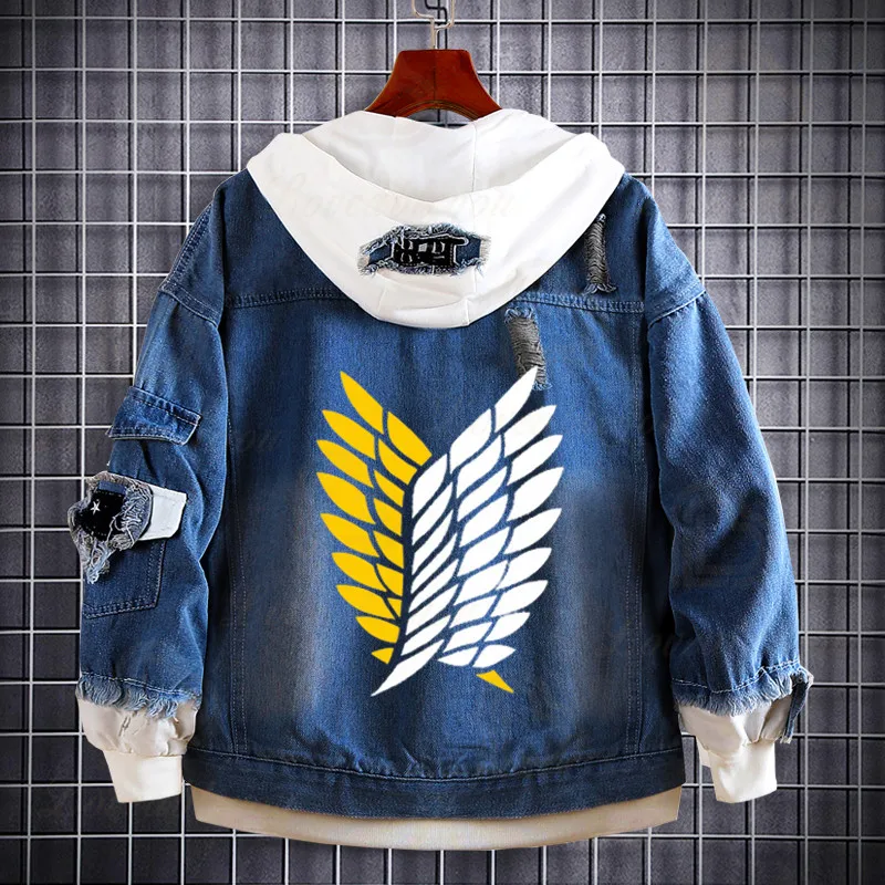 

2022 Hoodie Attack on Titan Denim Jacket Scout Regiment Mikasa Ackerman Rival Cosplay Jeans Coats Eren Jager Hooded Jackets