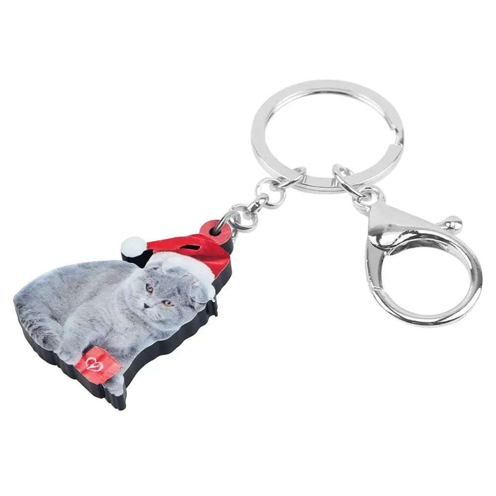 Брелок для ключей Bonsny из акрила в виде шотландского котенка рождественском стиле