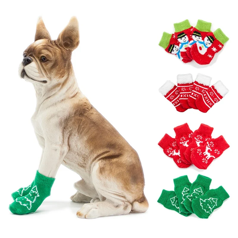 

Christmas Pet Dog Socks Winter Warm Knitted Cotton Cat Socks Anti-Slip Chihuahua Thick Paw Protector Puppy Sock Dog Supplies