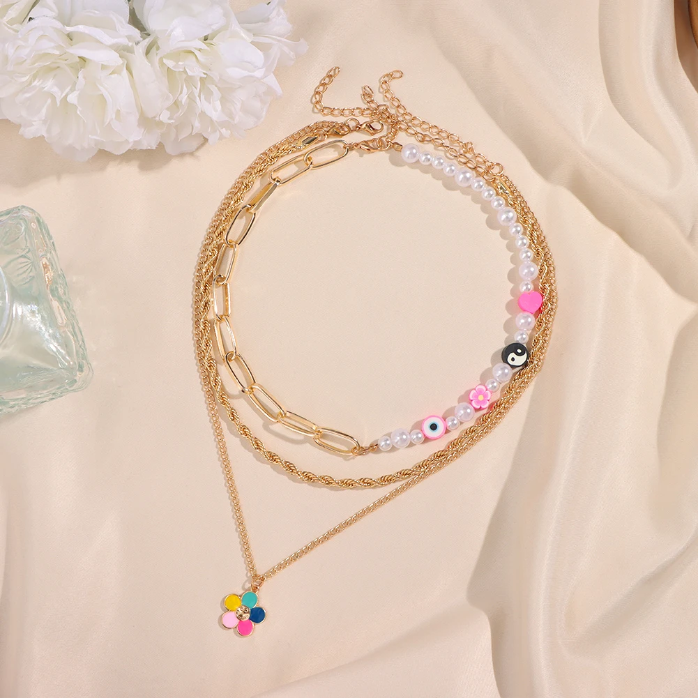 Bling Crystal Tennis Chain Choker Necklace For Women Multilayer Boho Smiley Pearl Beaded Personality Handmade Jewelry | Украшения и