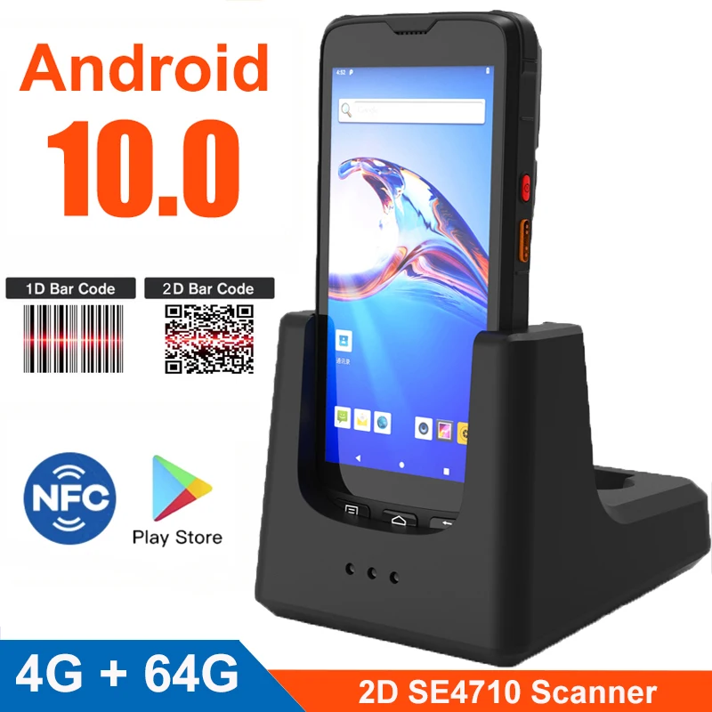 

5,5 дюймов 4 Гб + 64 ГБ Android 10,0 Прочный портативный КПК мобильный терминал данных 2D сканер штрих-кода NFC читатель доставщик логистической можно к...