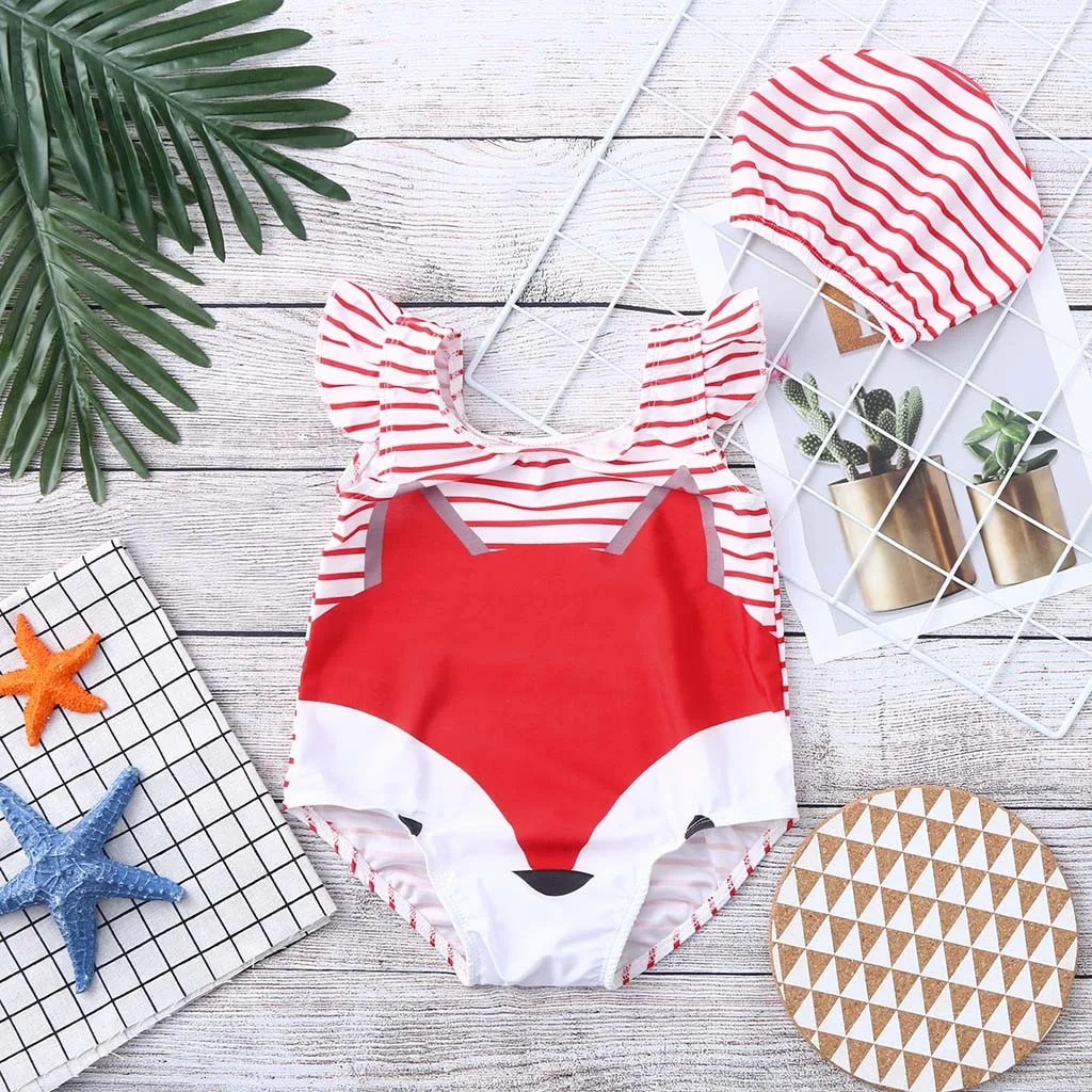 Купальный костюм для маленьких девочек цельный купальный в полоску с рисунком