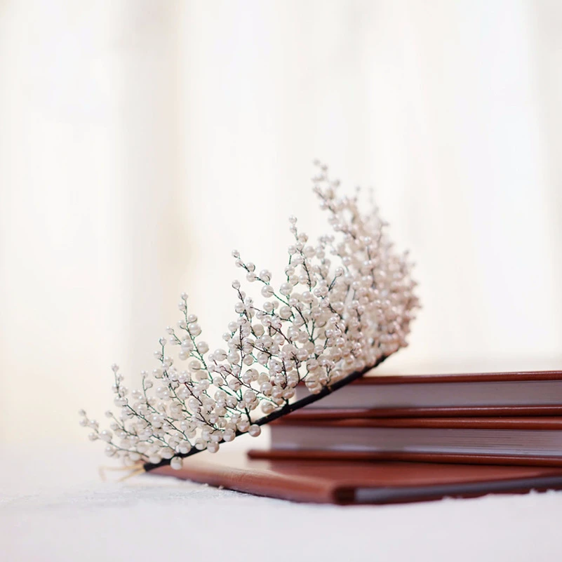 Новая жемчужная большая корона свадебная тиара и великолепная черная проволока