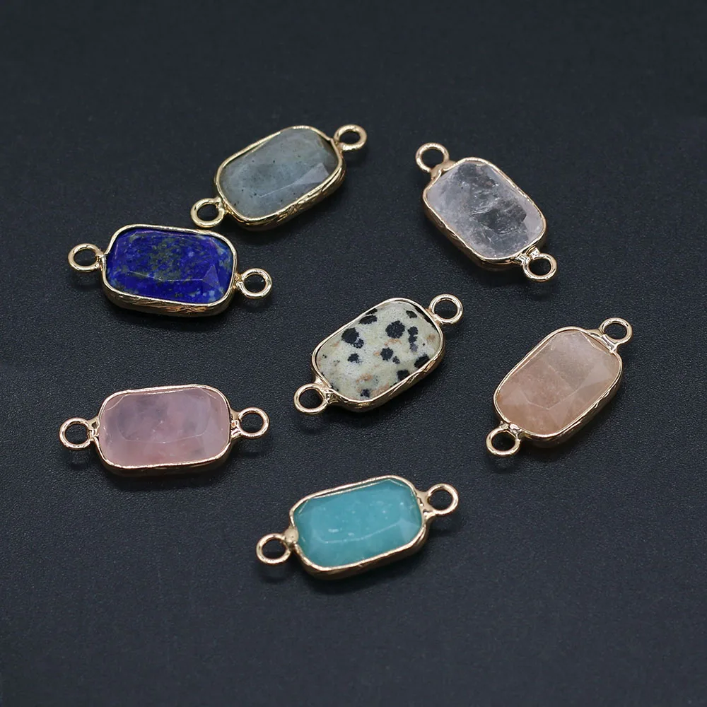 z kamienia naturalnego prostokątne złote obrzeże wisiorek podwójnym otworem do tworzenia biżuterii DIY Charms bransoletka akcesoria naszyjnikowe