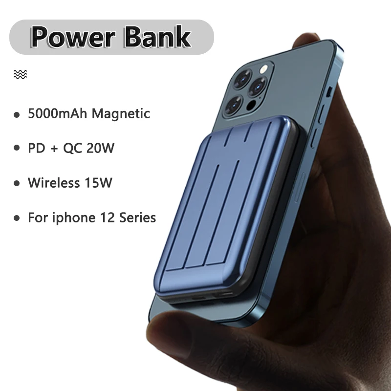 Магнитный внешний аккумулятор для iPhone 12 mini Pro Max 5000 мАч PD USB C Быстрое беспроводное