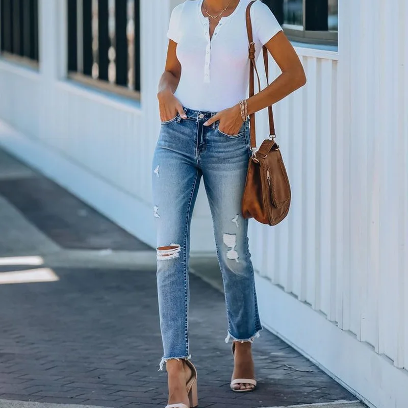 

Fashion Tassel Ripped Denim Jeans for Women Casual Streetwear Vintage Straight Pants Distressed Jeans Spring Autumn Wear