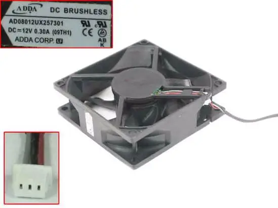 ADDA AD08012UX257301 Сервер охлаждающий вентилятор DC 12V 0.30A 80x80x25 мм 3 провода|Кулеры и