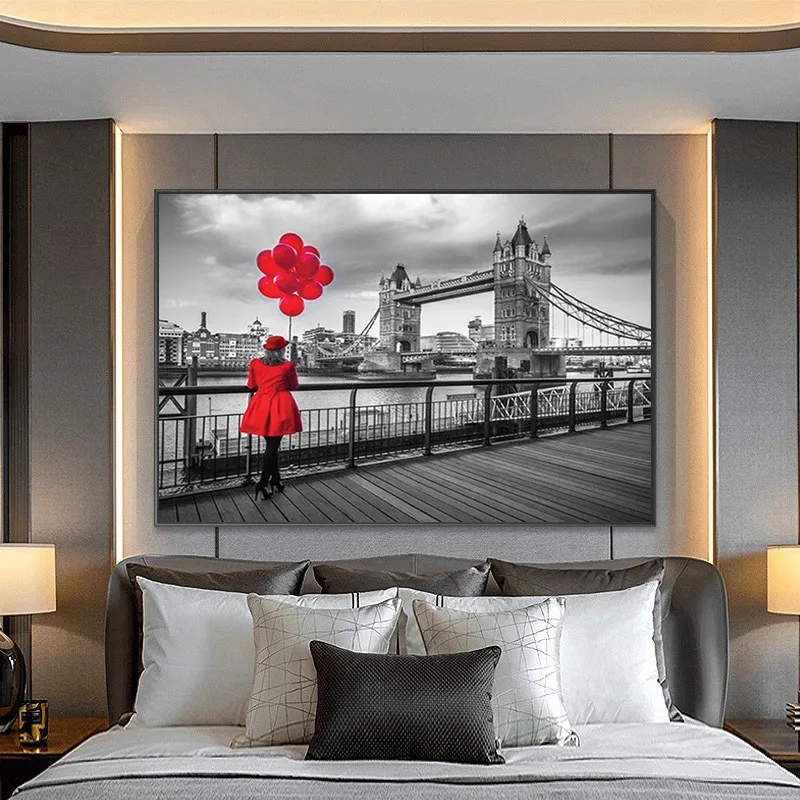 

Black And Red London Bridge Modern Oil Painting on Canvas Cuadros Posters Prints Scandinavian Wall Picture Room Decor Cuadros