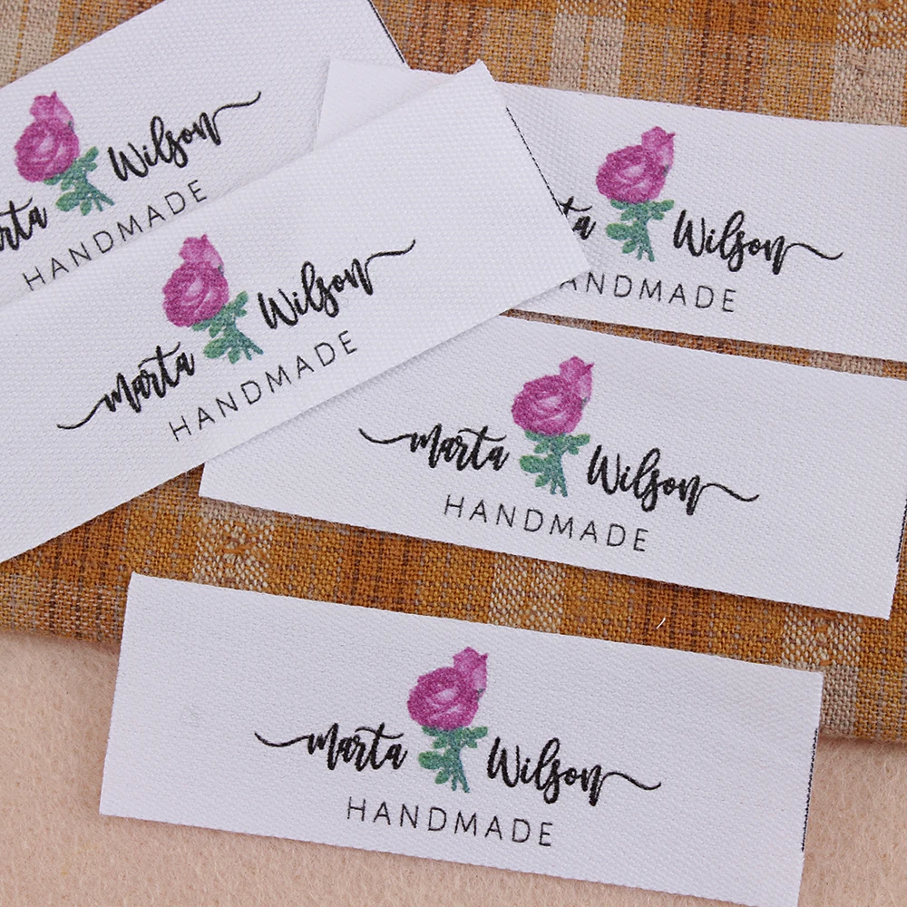 

Clothing Labels, Personalized Brand, Custom Logo, Cotton Tags, Business Name, Handmade, Sewing, Flower, 20mm x 60mm (MD5247)