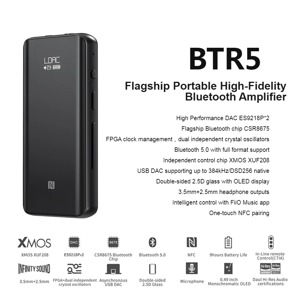 Fiio BTR5 ES9218P USB DAC Bluetooth 5 0 усилитель для наушников приемника 3 5/2 мм Выход AAC SBC aptX LDAC