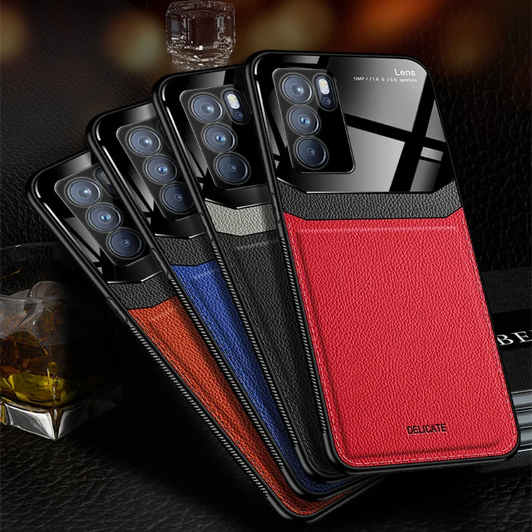 

Suitable for oppo reno6pro mobile phone case eye protection A74 protective sleeve realme C15 leather lens anti falling case