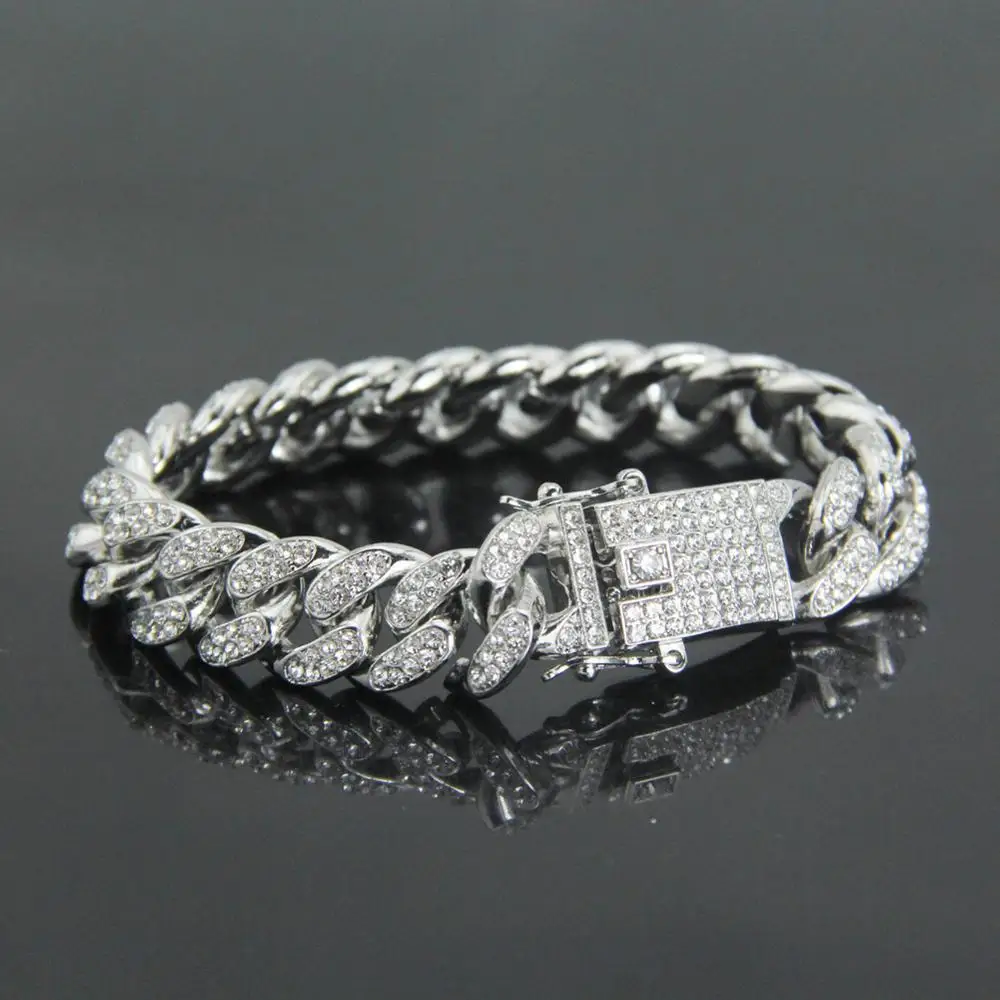 

12 MM Cuban Link Chain Bracelet Hiphop Jewelry Cubic Zircon Chains Fashion Hip Hop Gold Color Male Female Trendy Jewelry