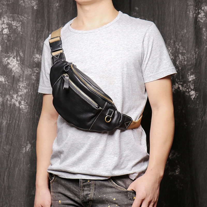 

Fashion Boys Chest Bags Genuine Leather Men's Waist Bags Belt Men Waist Pack Male Bag Cow Leather Shoulder Bag Crossbody Bags