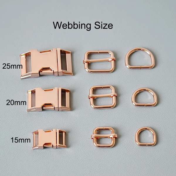 Rose Gold 1 комплект 15 мм 20 мм 25 мм 30 мм Металлические боковые пряжки D кольца ползунки для paracord собаки кошки ошейник пряжки DIY Швейные аксессуары - Цвет: Rose Gold