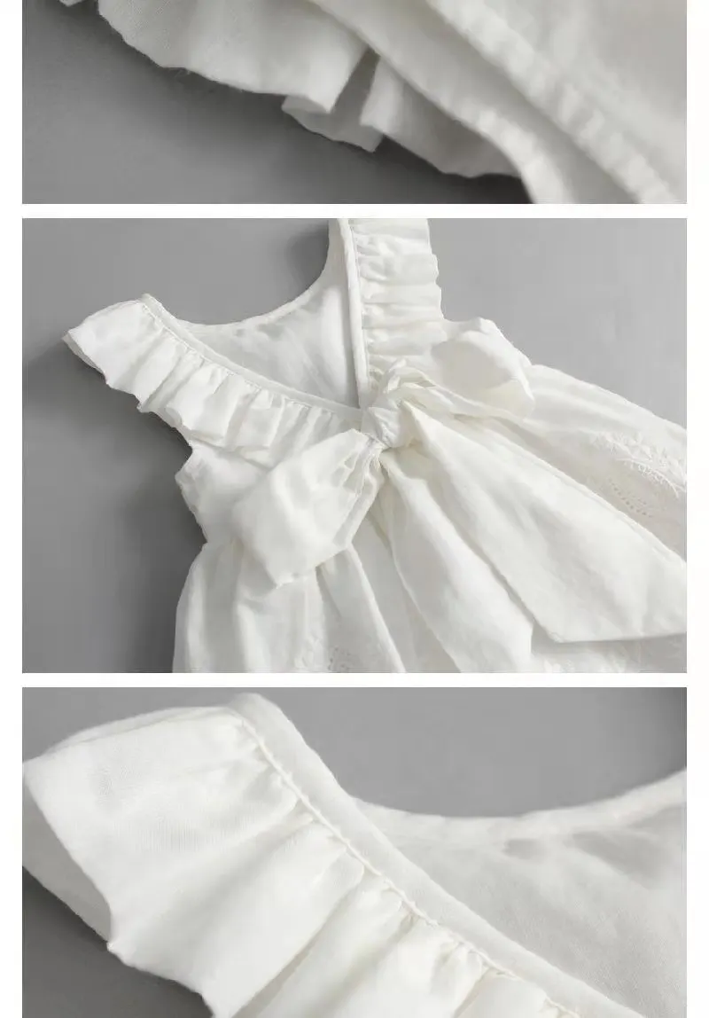 

Toddler Kid Child Clothes Baby Girls White Dress Summer Ruffles Lace Bow Cotton Dress for Little Girls Costumes