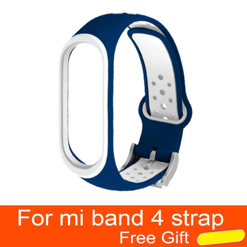 Deep blue-white Для Xiaomi mi Band 4 ремешок Смарт аксессуары Замена водонепроницаемый двойной цвет силиконовый браслет для mi Band 4 NFC ремешок - Цвет: Deep blue-white