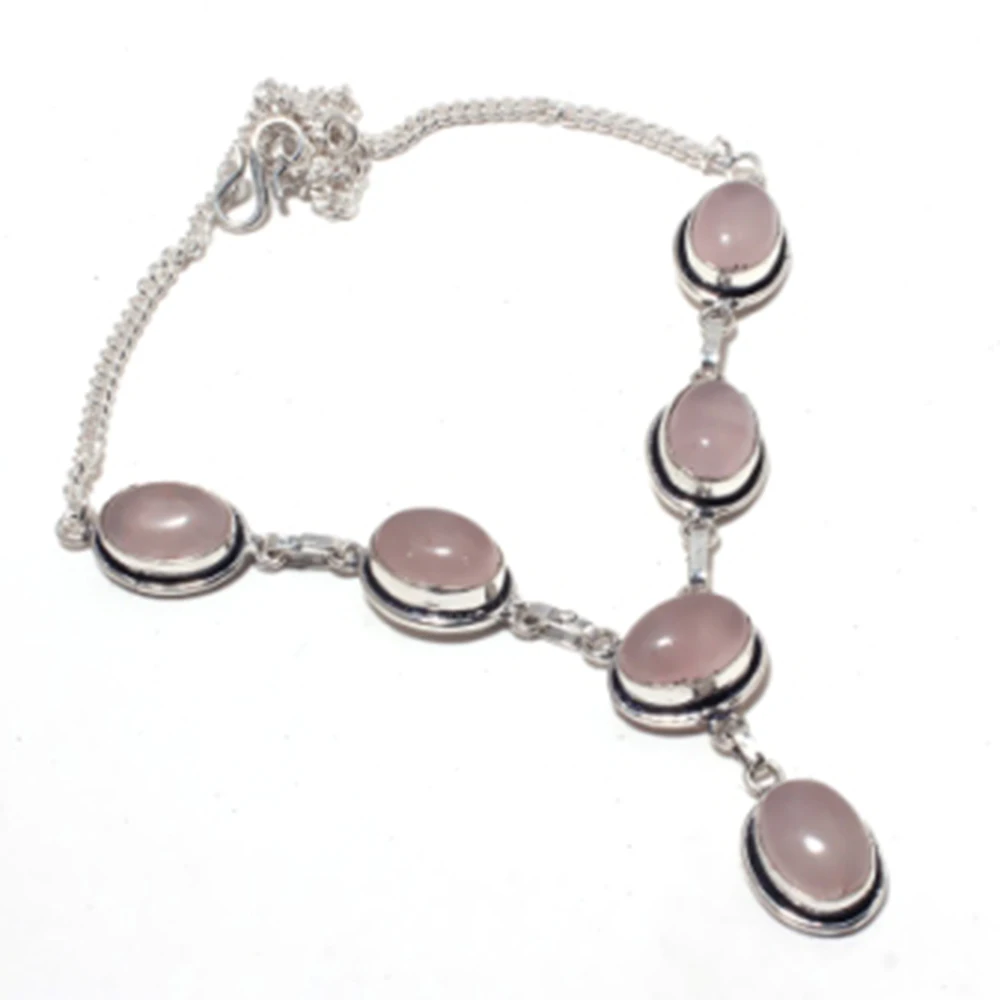 

Rose Quarts Necklace Silver Overlay over Copper, 43.7 cm , N4253