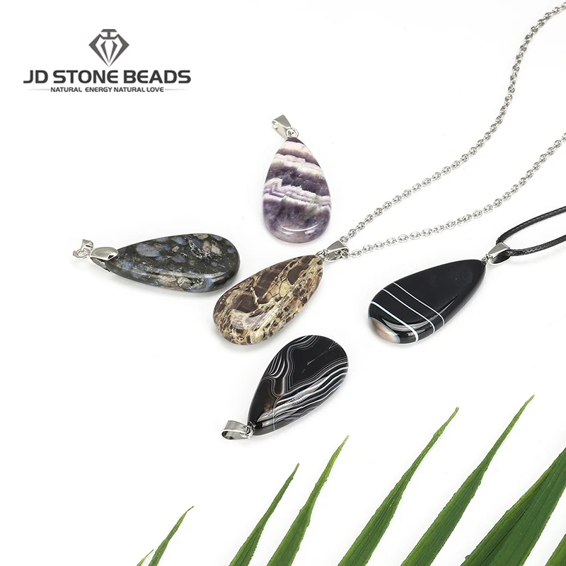 

Hot Sale Natural Striped Agate Amethyst Drop Pendant Pick Chain For Necklace Earrings Making Size 21x40MM