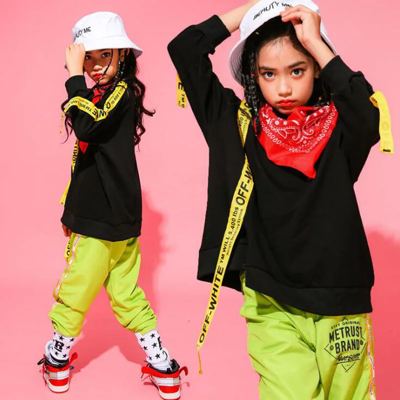 Детская одежда в стиле хип-хоп Желтое Пальто Топы и штаны Одежда для танцев джаз