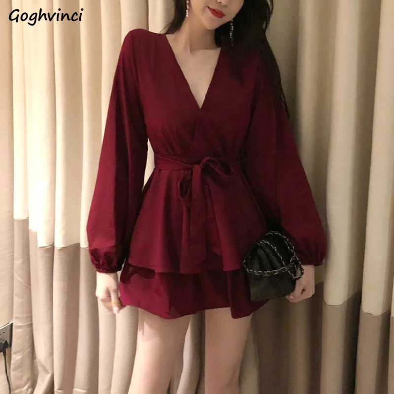 Платье женское с длинным рукавом красное повседневное мини-платье каскадными