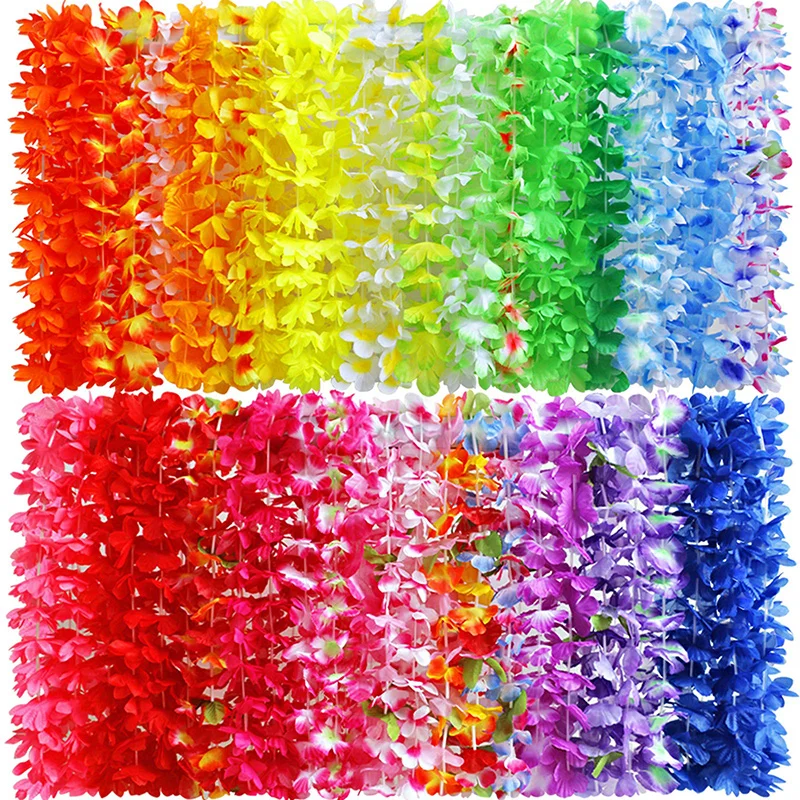 

20-50pcs hawaiian Flower Wreath Sell Bulk Leis Artificial Necklace Hawaii Silk Wreaths Holiday Wedding Beach Birthday Decor