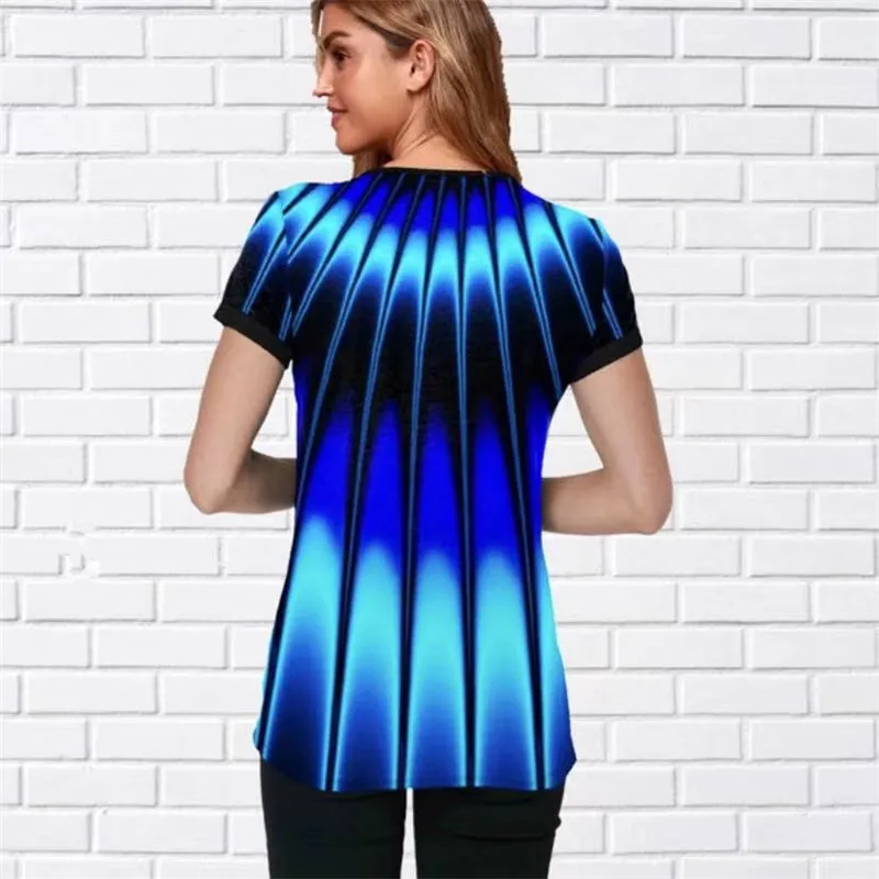 

3D Tie Dye Gradient Print T Shirt Women Short Sleeve O-Neck Button Tops 5XL Plus Size Ladies Tee Fashion Casual Tops Summer 2021