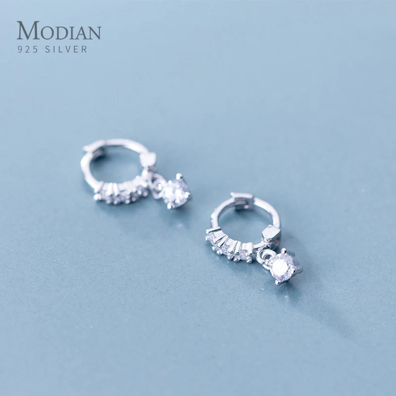 Женские серьги кольца с цирконом Modian круглые из стерлингового серебра 925