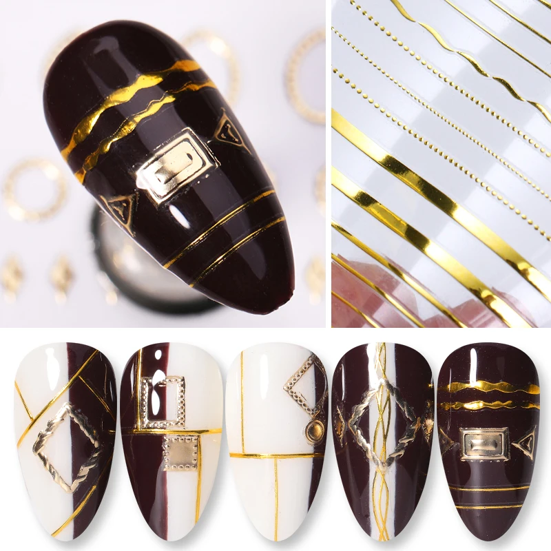 1 лист золотой серебряный металлический 3D стикер для ногтей линии мульти размер