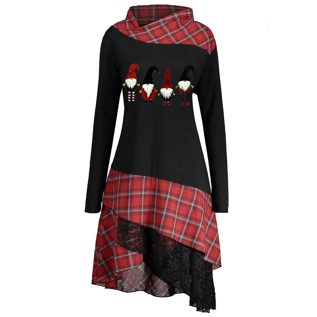 Женская блузка с рождественским принтом кружевная клетчатая панельная