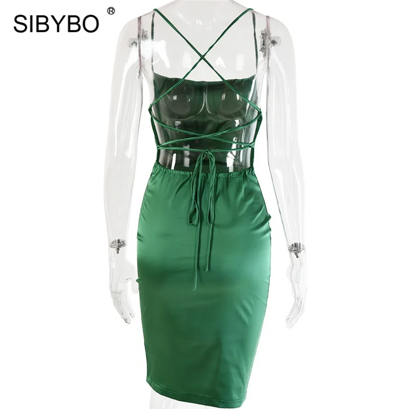 Sibybo, сексуальное облегающее платье на шнуровке с открытой спиной, без рукавов, Бандажное летнее платье-карандаш для женщин, пляжная одежда, женское вечернее платье