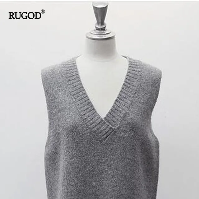 V-neck Vest RUGOD жилет из кашемира модной вязки из хлопка весенний Осенний жилет без рукавов с v-образным вырезом Женская мода жилет размера плюс - Цвет: V-neck Vest