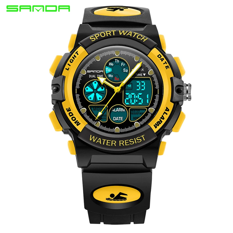 SANDA 116 Children Sport Digital Watch Fashion LED Wristwatch For Boys Alarm Clock Waterproof Back Light Kids Dual Display Band | Наручные