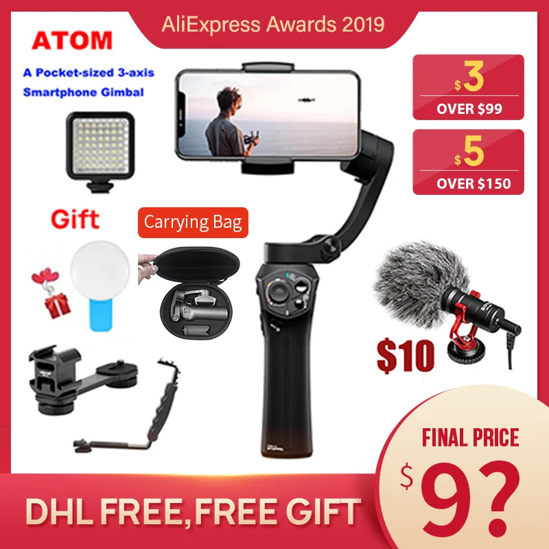 Snoppa Atom 3 оси ручной карданный складной карманный стабилизатор для iPhone X huawei p30 Gopro hero 7 PK Джи Осмо мобильный 2