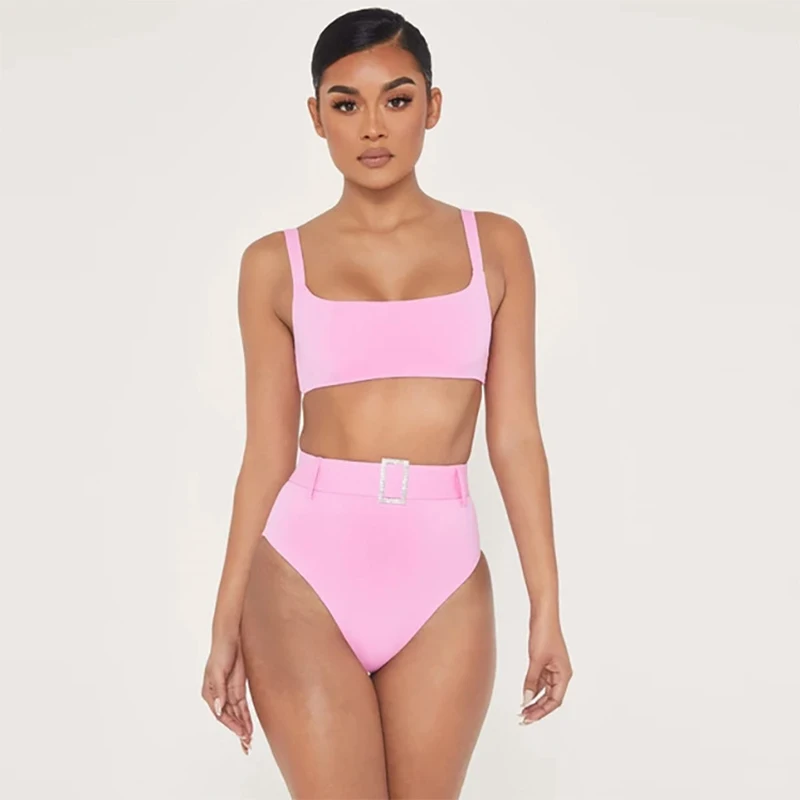 Сексуальный пояс черный высокая талия бикини 2022 бандо набор купальник женский