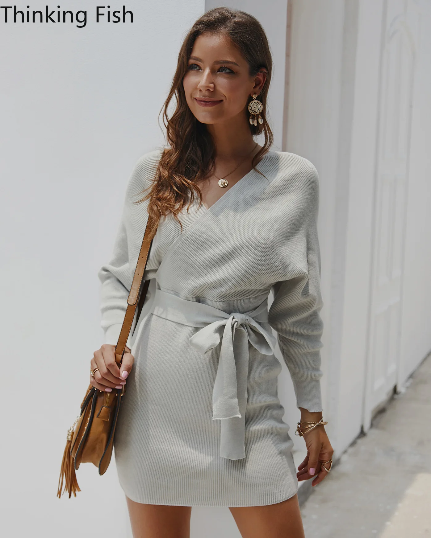 

Autumn Winter Women Sweater Wrap Dress Knitted Sexy Leopard Hollow Out Backless Elegant Party Festival Sweater Dress 2020L099