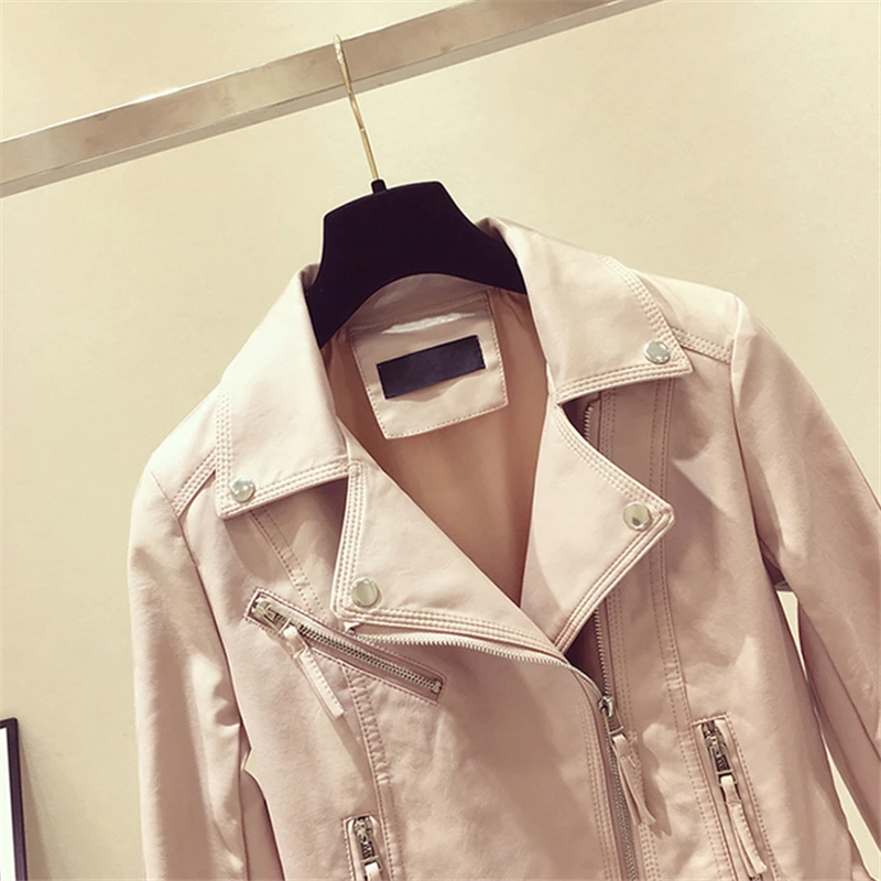

Short Pu Women Leather Coat Lapels Leather Jacket 2021 Spring Autumn Fashion New Slim Retro Port Fan Leathers Jackets Clothes