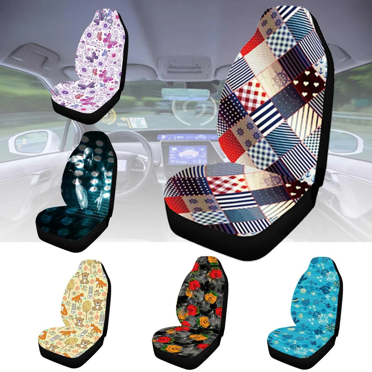 

1 шт., универсальный защитный чехол для передних автомобильных сидений, мягкая ткань, Модный узор для большинства автомобилей, внедорожнико...