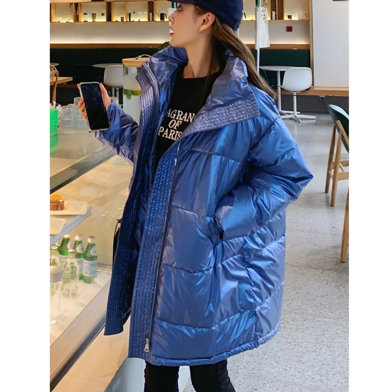 

Women Jacket Korean Style Loose 2020 New Winter Thickened Bread Parka Mid-length Manteau Femme Hiver Smooth Surface Coat