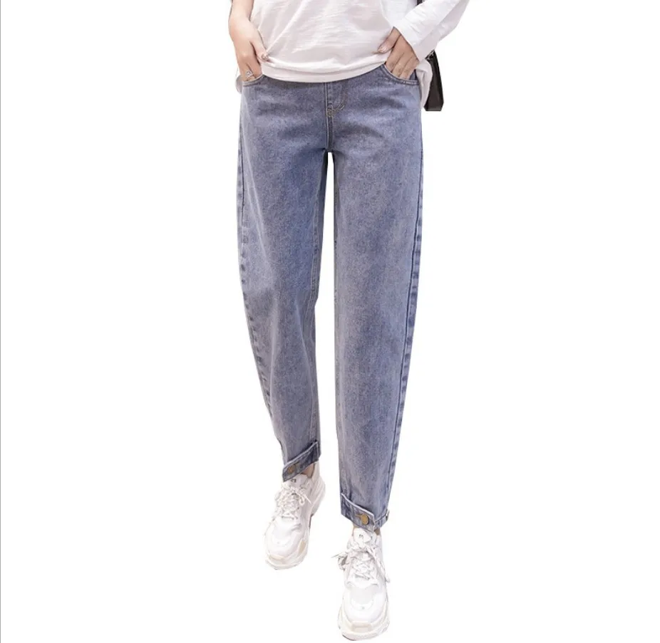 

Spring Fall Fashion Pregnancy Women Trousers Denim Loose Maternity Jeans High Waist Adjustable Belly Pants Clothes for Pregnant