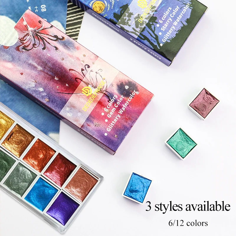 

Pearlescent/Gem/Starry Solid Watercolor Paints 6/12 Colors Pearlescent Pigment Art Metallic Glitter Acuarela School Stationery
