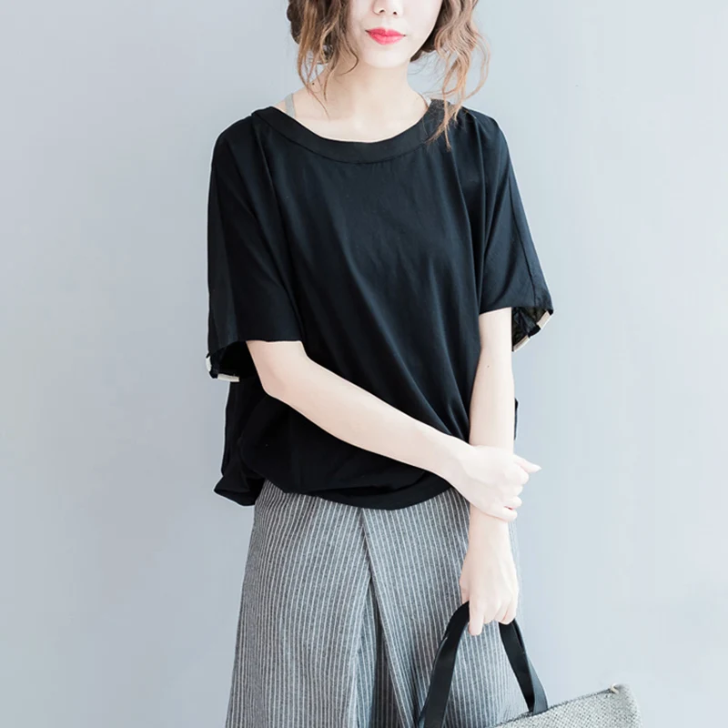 Женский полосатый пуловер с коротким рукавом и круглым вырезом в Корейском