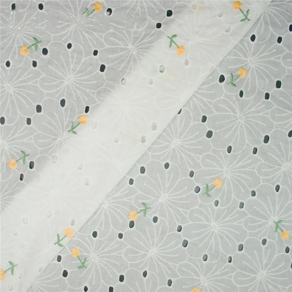 Пустотелая декоративная кружевная ткань Daisy Floral из хлопка с голубой вышивкой для создания бохо-платья, свадебного платья и блузки.