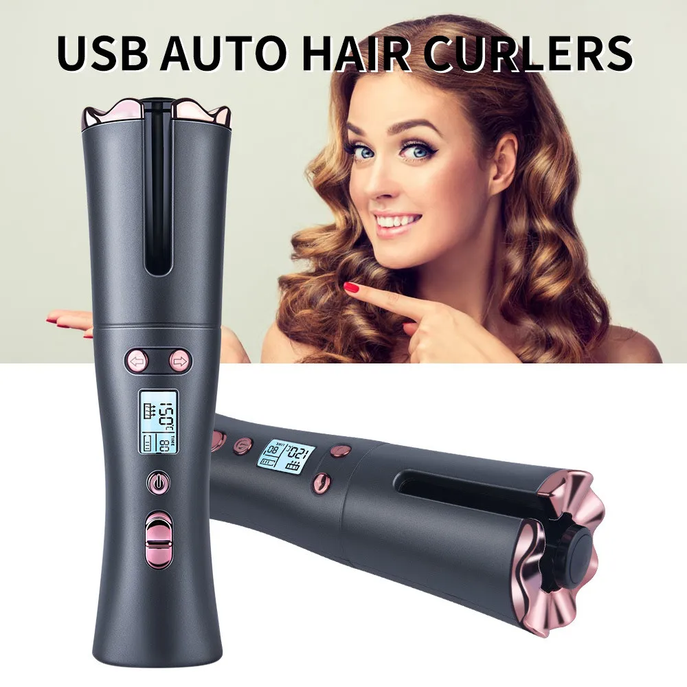 

Hair Curler Cordless Wireless Automatic Curling Iron Wand USB Rechargeable Hair Crimper Auto Rotating Curly Waver Styling Tools