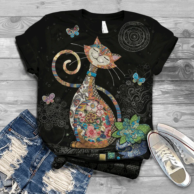 

Harajuku 3D cute butterfly printed T-shirt ladies O-neck short-sleeved printed T-shirt ladies clothes