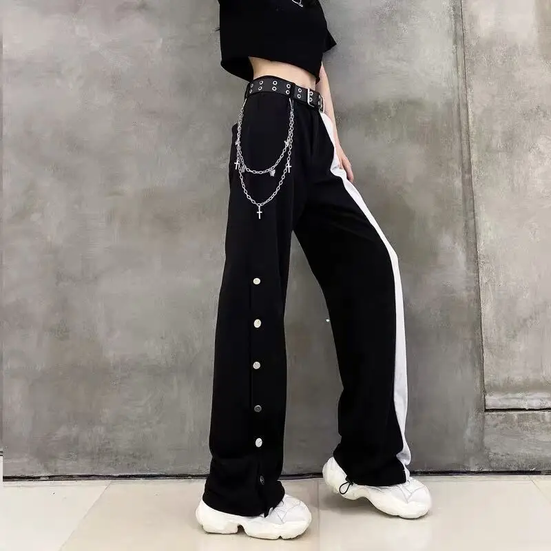 

Black Wide Leg Pants women's 2021 spring and summer new high waist drop mop pants splicing casual pants thin suit pants